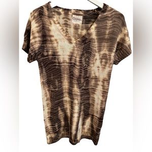 Gypsy 05 Brown and Cream Tie-Dye V-Neck Sweater